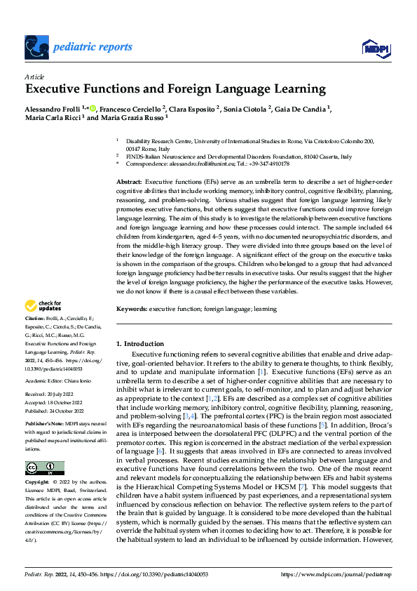 (PDF) Executive Functions and Foreign Language Learning
