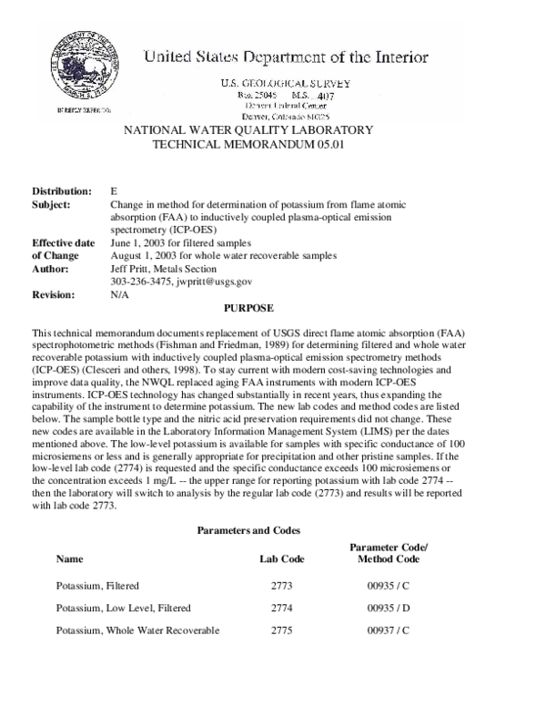 (PDF) National Water Quality Laboratory Technical Memorandum 05.01