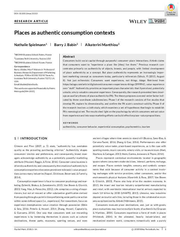 (PDF) Places as authentic consumption contexts
