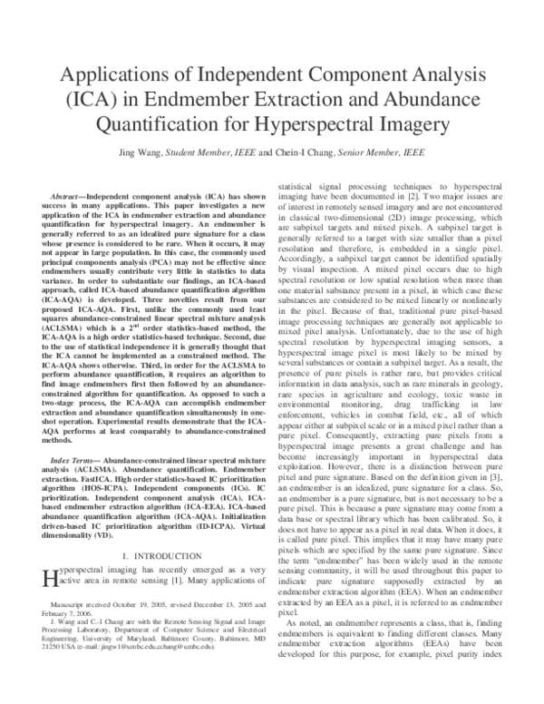 (PDF) Applications of Independent Component Analysis in Endmember ...