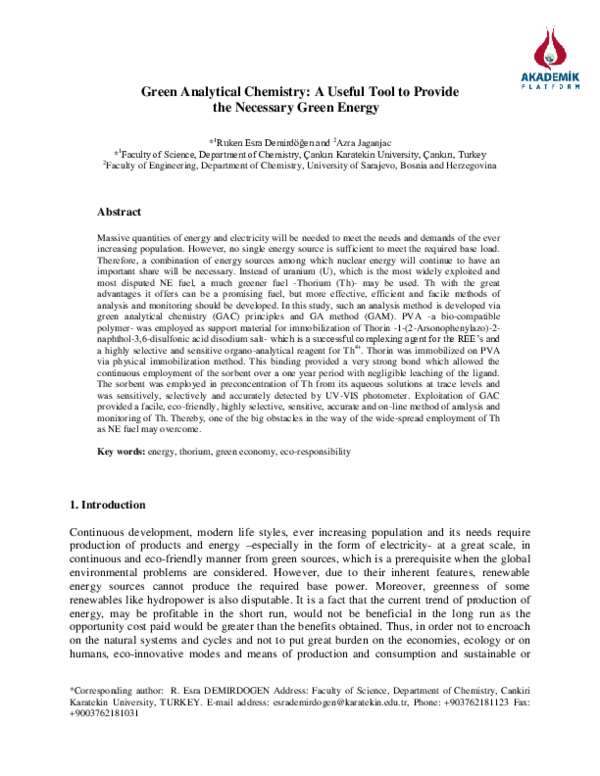 (PDF) Green Analytical Chemistry: A Useful Tool to Provide the ...