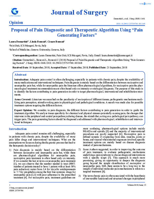 (PDF) Proposal of Pain Diagnostic and Therapeutic Algorithm Using
