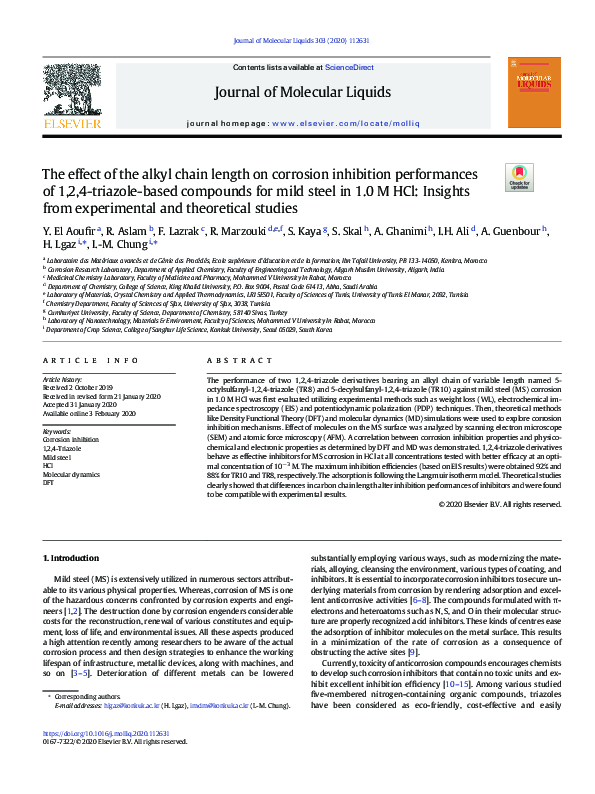 (PDF) The effect of the alkyl chain length on corrosion inhibition ...