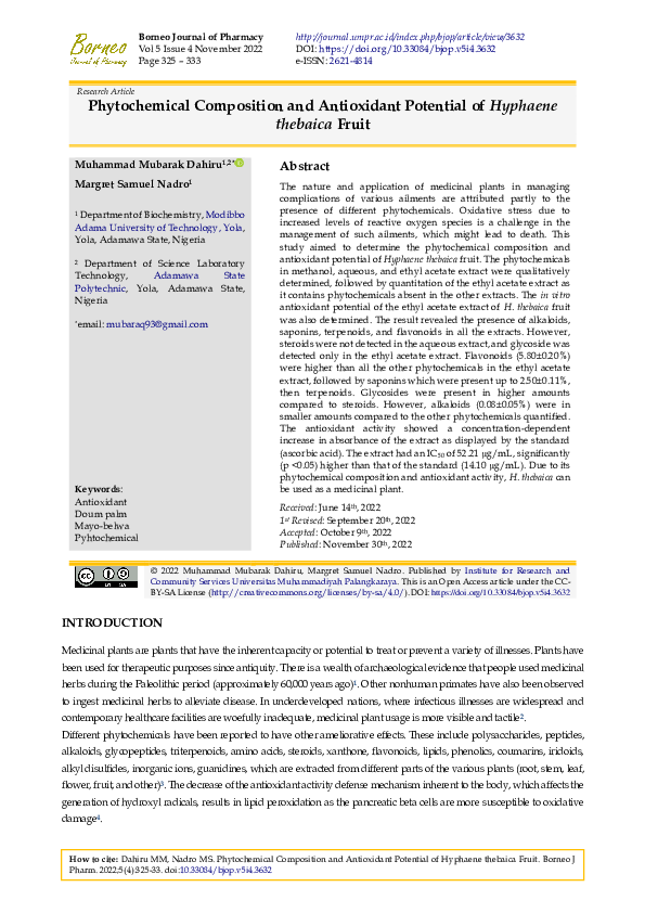 (PDF) Phytochemical Composition and Antioxidant Potential of Hyphaene ...