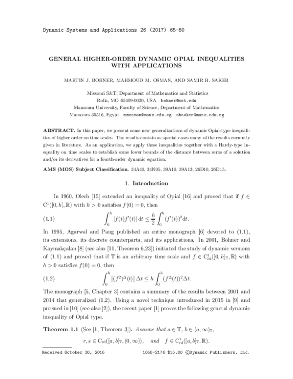 (PDF) General Higher-Order Dynamic Opial Inequalities with Applications