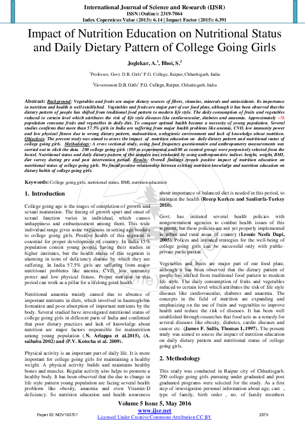 (PDF) Impact of nutrition education on the nutritional status of women