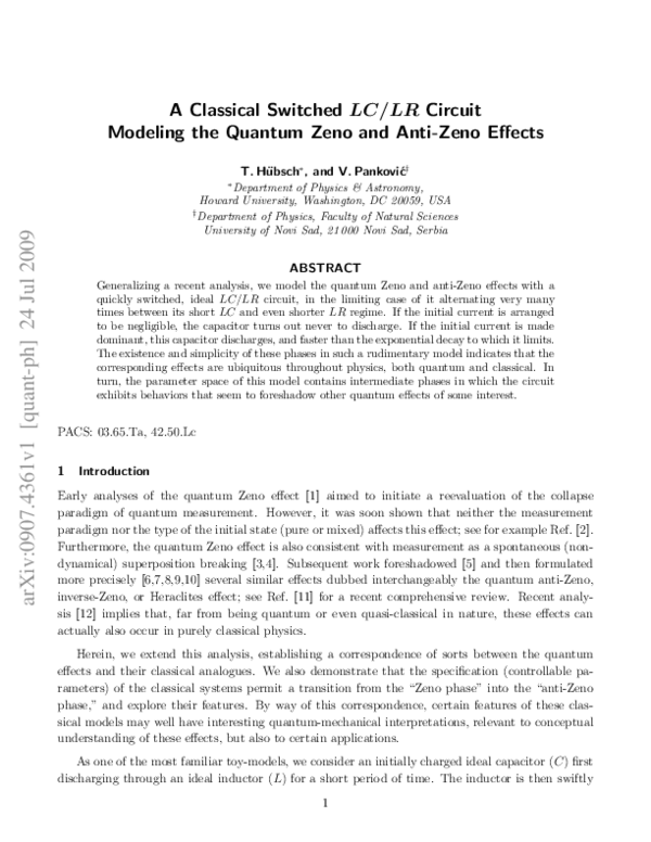 (PDF) A Classical Switched LC/LR Circuit Modeling the Quantum Zeno and ...
