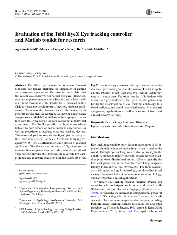 (PDF) Evaluation of the Tobii EyeX Eye tracking controller and Matlab ...