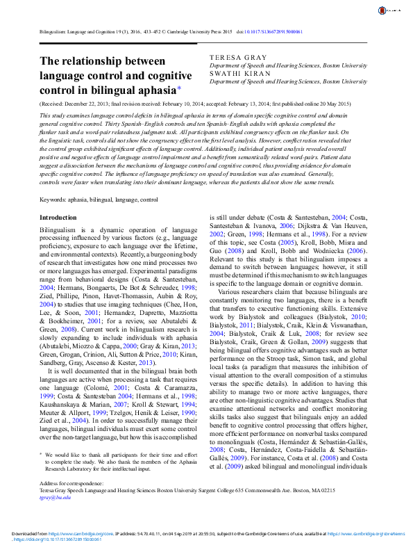 (PDF) The relationship between language control and cognitive control ...