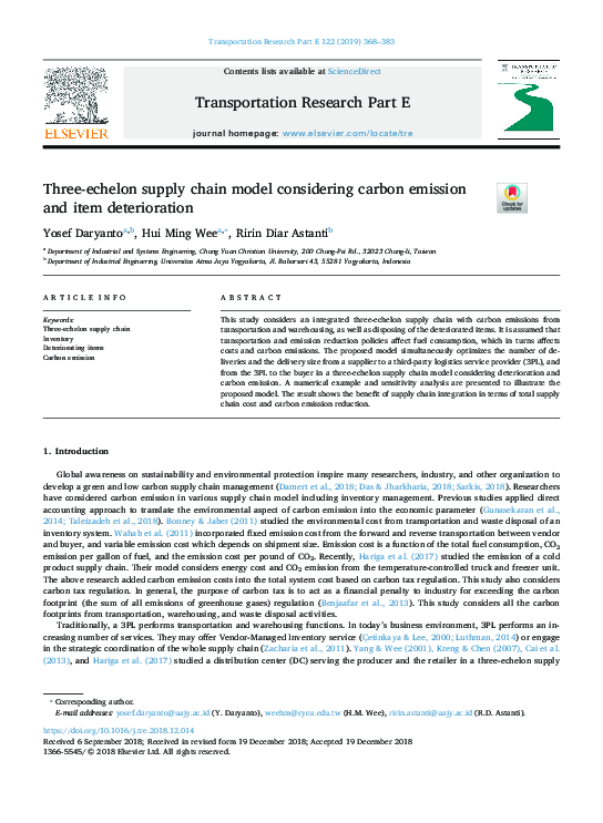 (PDF) Three-echelon supply chain model considering carbon emission and ...