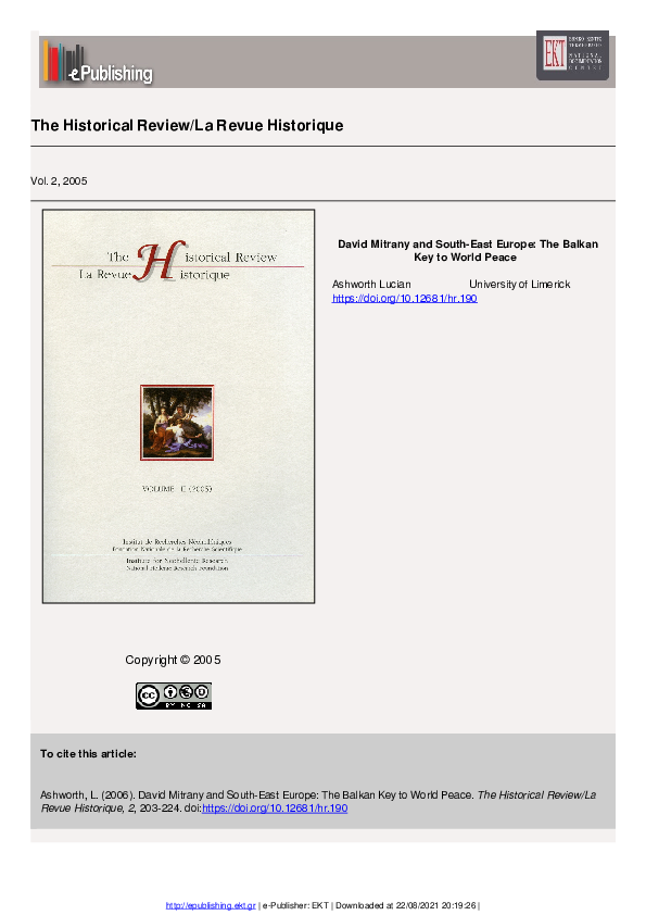 (PDF) David Mitrany and SouthEast Europe The Balkan Key to World