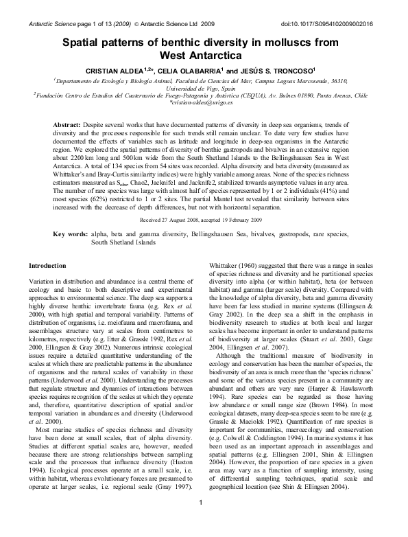 (PDF) Spatial patterns of benthic diversity in molluscs from West ...