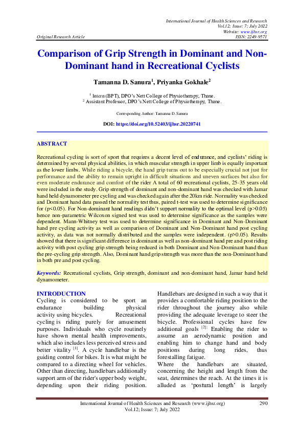 (PDF) Comparison of Grip Strength in Dominant and Non-Dominant hand in ...