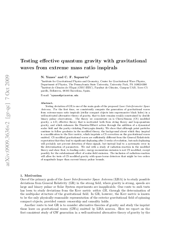 (PDF) Testing effective quantum gravity with gravitational waves from ...