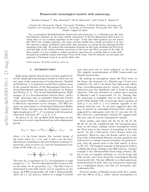 (PDF) Braneworld cosmological models with anisotropy