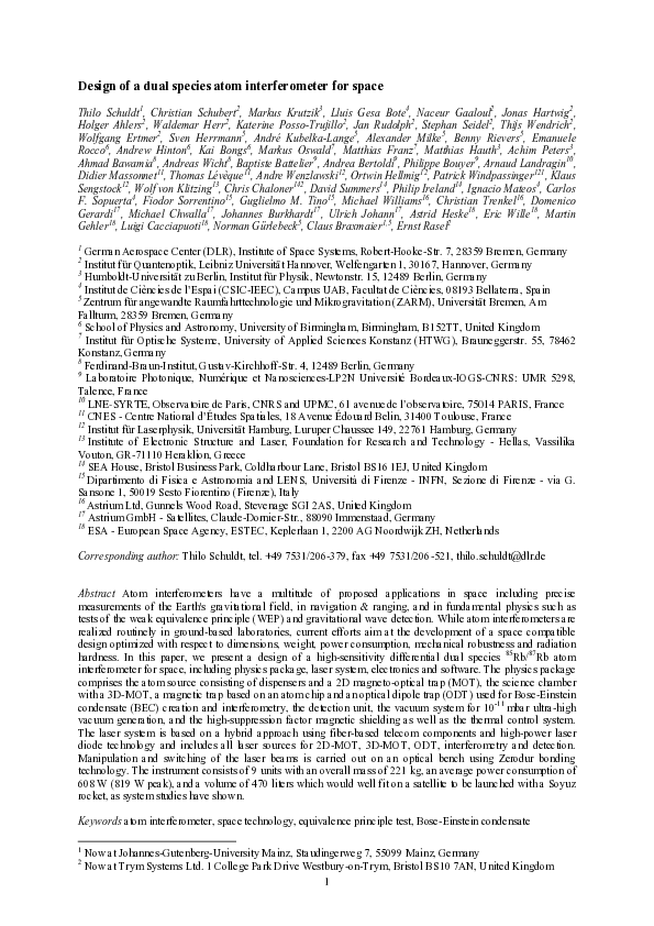 (PDF) Design of a dual species atom interferometer for space