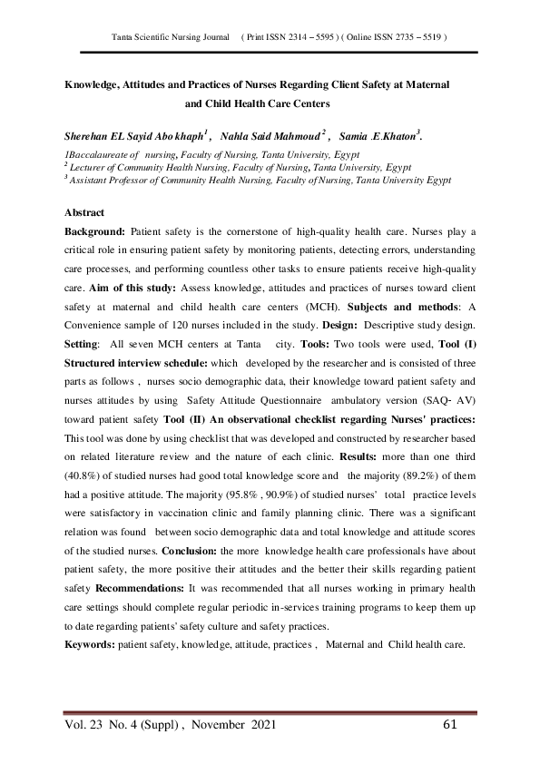 (PDF) Knowledge, Attitudes and Practices of Nurses Regarding Client ...