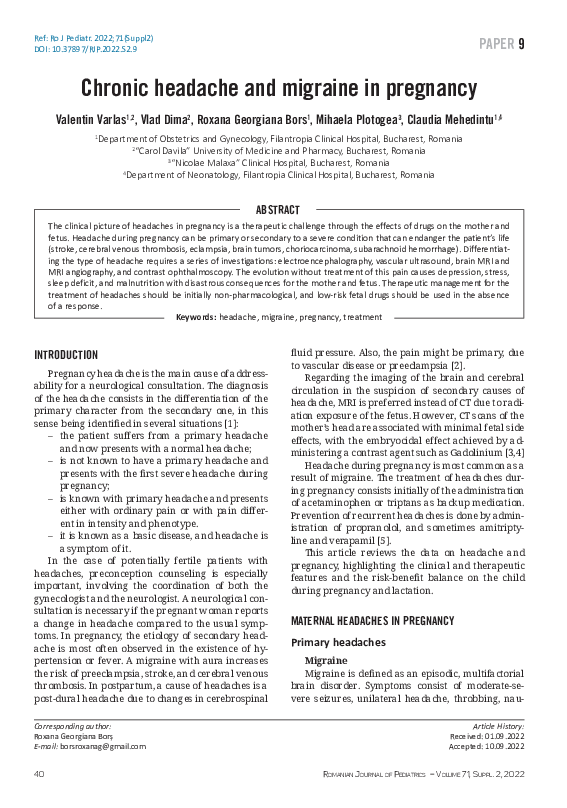 (PDF) Chronic headache and migraine in pregnancy