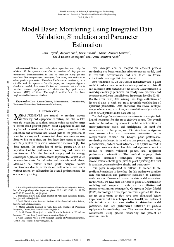 (PDF) Model Based Monitoring Using Integrated Data Validation ...