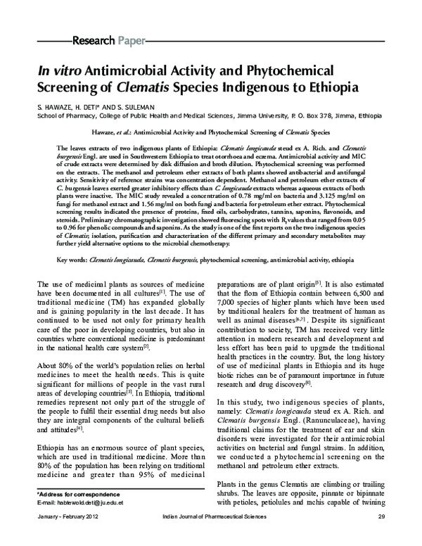 (PDF) In vitro antimicrobial activity and phytochemical screening of ...