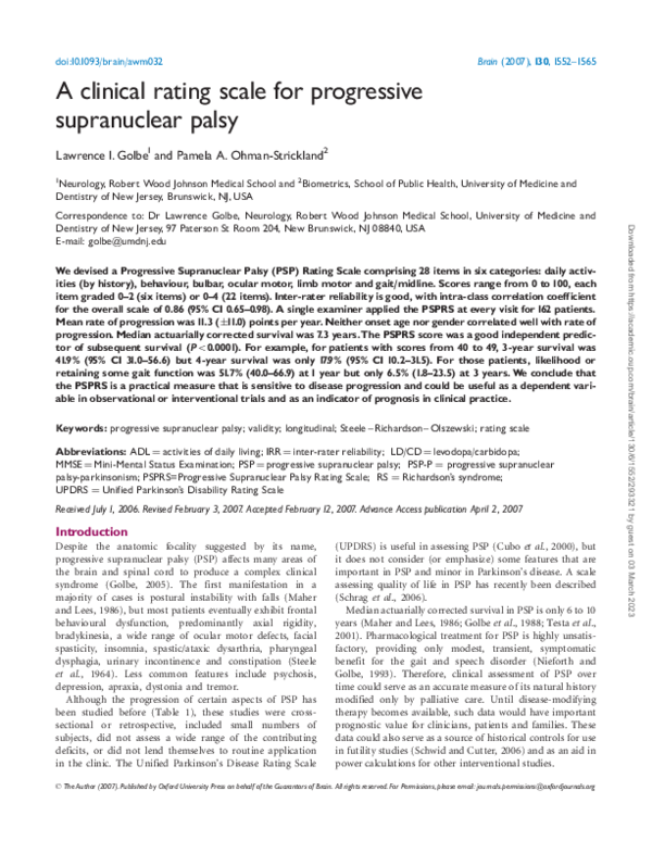 (PDF) A clinical rating scale for progressive supranuclear palsy