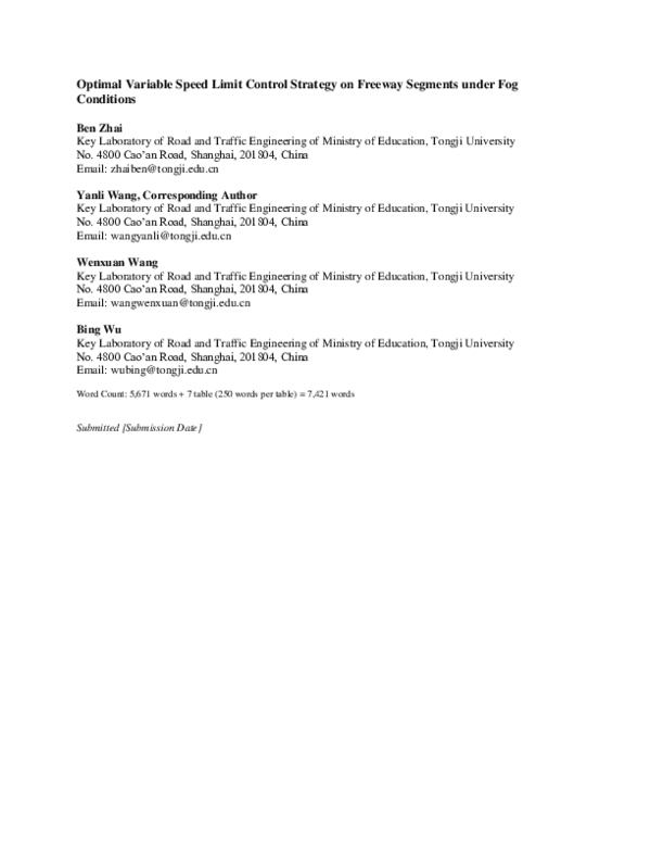 (PDF) Optimal Variable Speed Limit Control Strategy on Freeway Segments ...