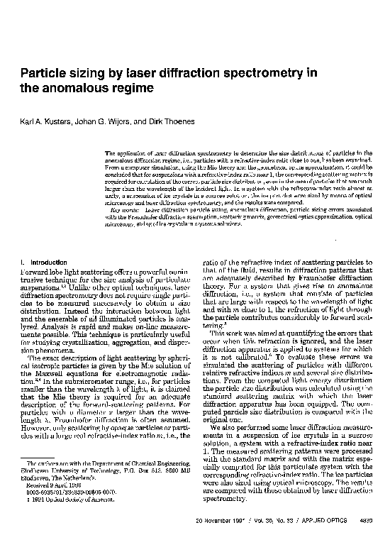 (PDF) Particle sizing by laser diffraction spectrometry in the ...