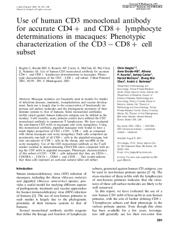 (PDF) Use of human CD3 monoclonal antibody for accurate CD4+ and CD8 ...
