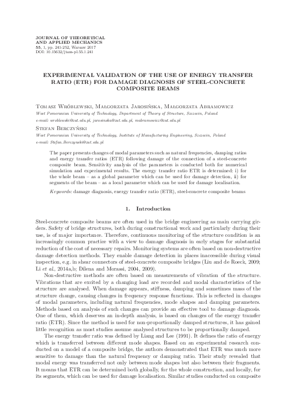 (PDF) Experimental validation of the use of energy transfer ratio (ETR ...