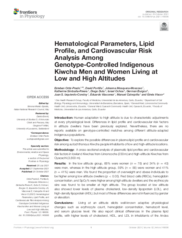 (PDF) Lipid Profiles and Cardiovascular Risks at Altitude