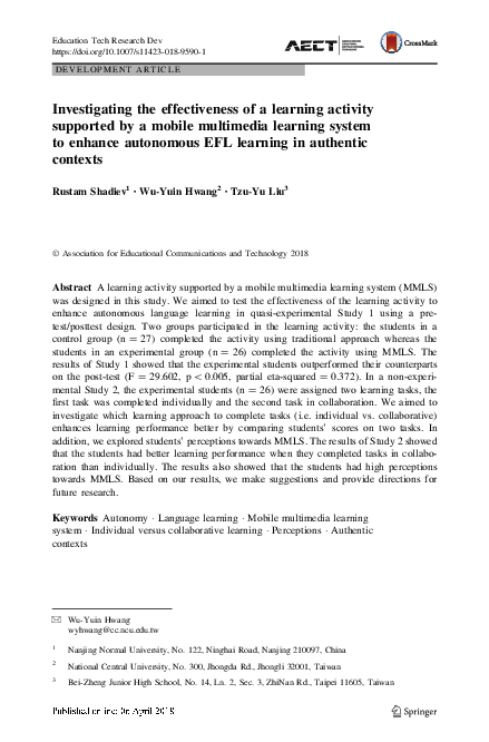(PDF) Investigating the effectiveness of a learning activity supported ...