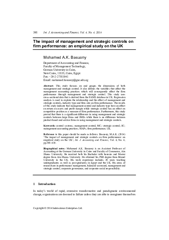 (PDF) The impact of management and strategic controls on firm ...