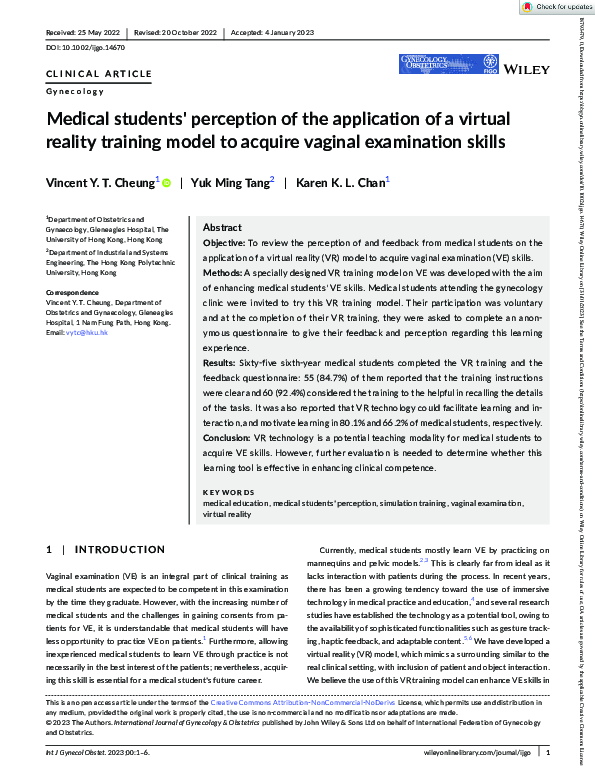 (PDF) Medical students' perception of the application of a virtual ...