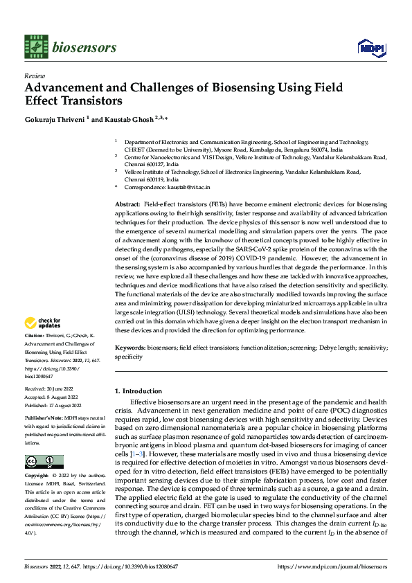 (PDF) Advancement and Challenges of Biosensing Using Field Effect ...