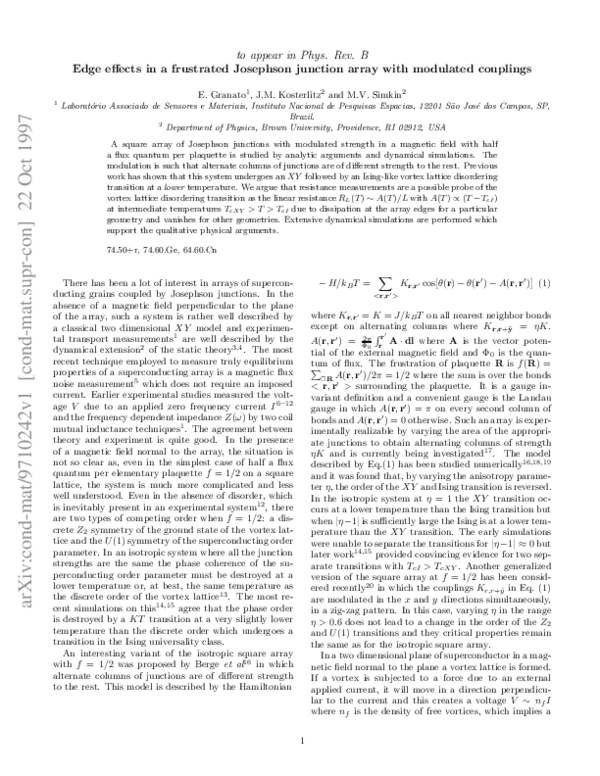 (PDF) Edge effects in a frustrated Josephson-junction array with ...