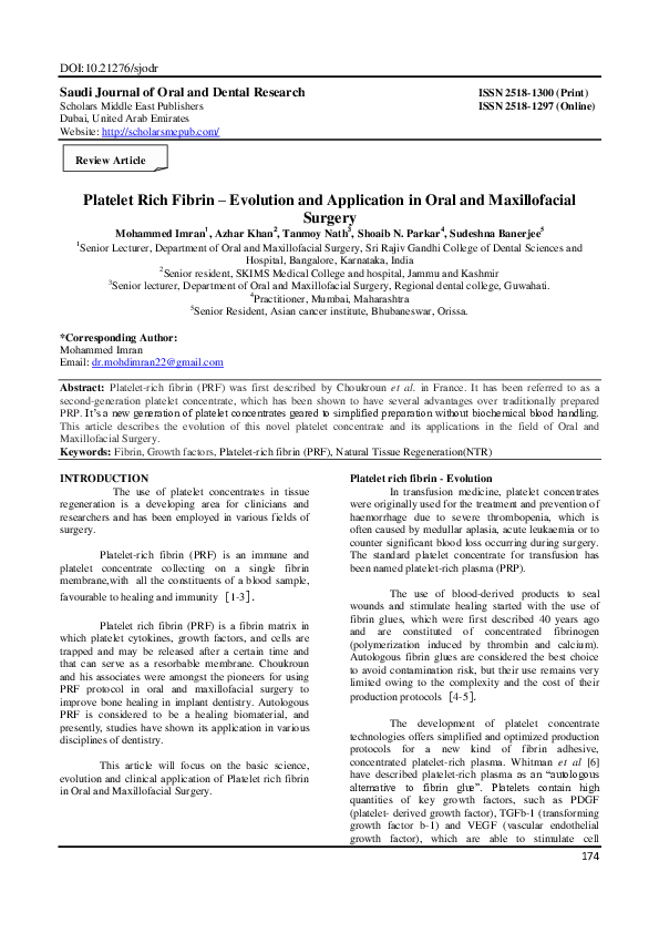 (PDF) Platelet Rich Fibrin – Evolution and Application in Oral and ...