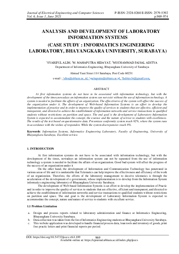 (PDF) Analysis and Development of Laboratory Information Systems (case ...