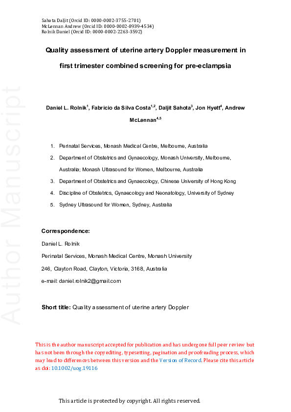 (PDF) Quality assessment of uterine artery Doppler measurement in first ...