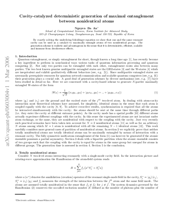 (PDF) Cavity-catalyzed deterministic generation of maximal entanglement ...