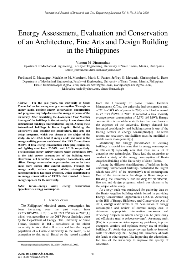 (PDF) Energy Assessment, Evaluation and Conservation of an Architecture ...