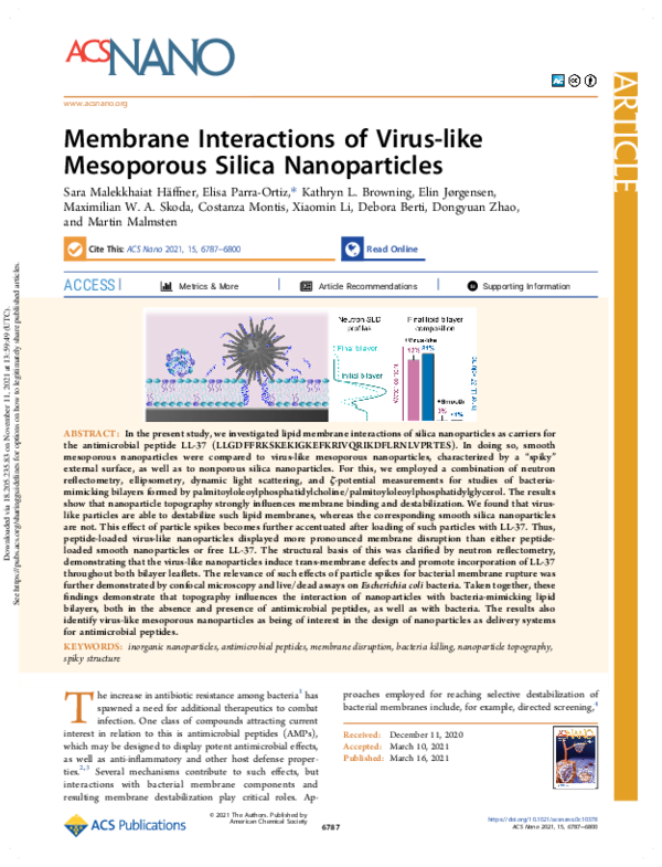 (PDF) Membrane Interactions of Virus-like Mesoporous Silica Nanoparticles