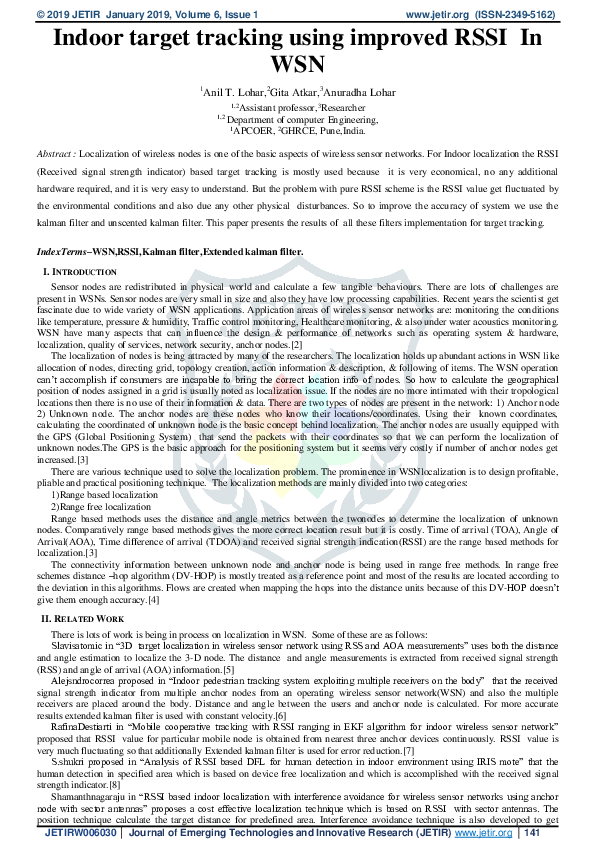 (PDF) Indoor target tracking using improved RSSI In WSN