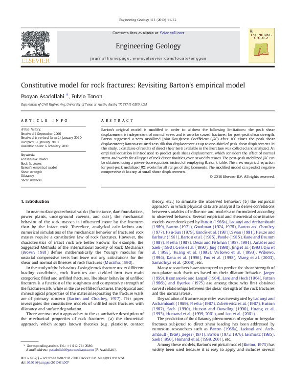 (PDF) Constitutive model for rock fractures: Revisiting Barton's ...