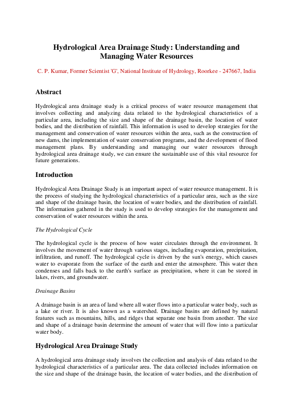 (PDF) Hydrological Area Drainage Study: Understanding and Managing ...