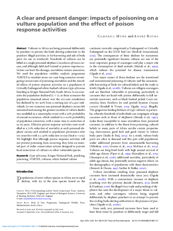 (PDF) A clear and present danger: impacts of poisoning on a vulture ...
