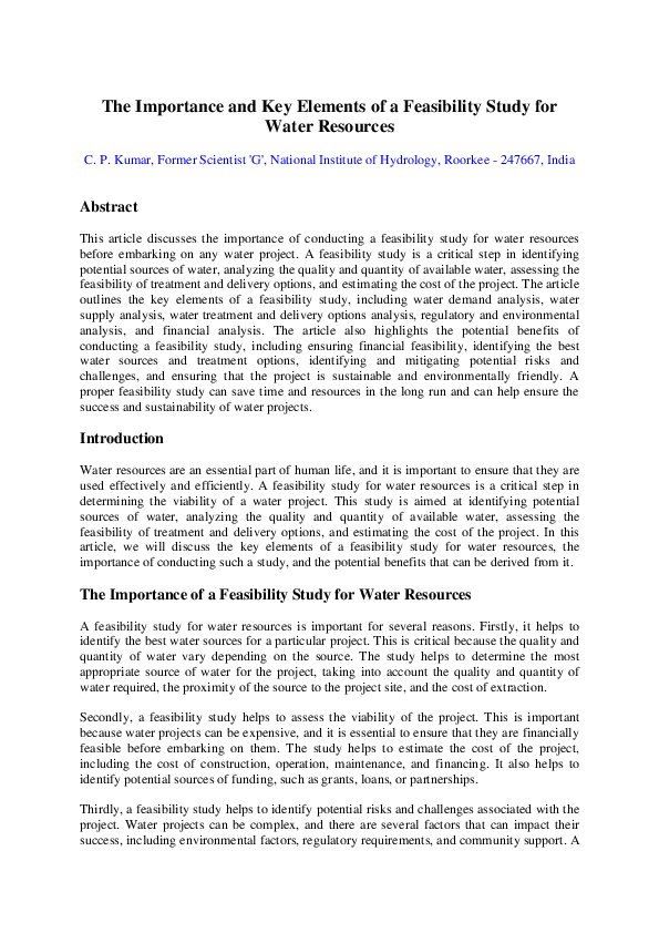 (PDF) The Importance and Key Elements of a Feasibility Study for Water