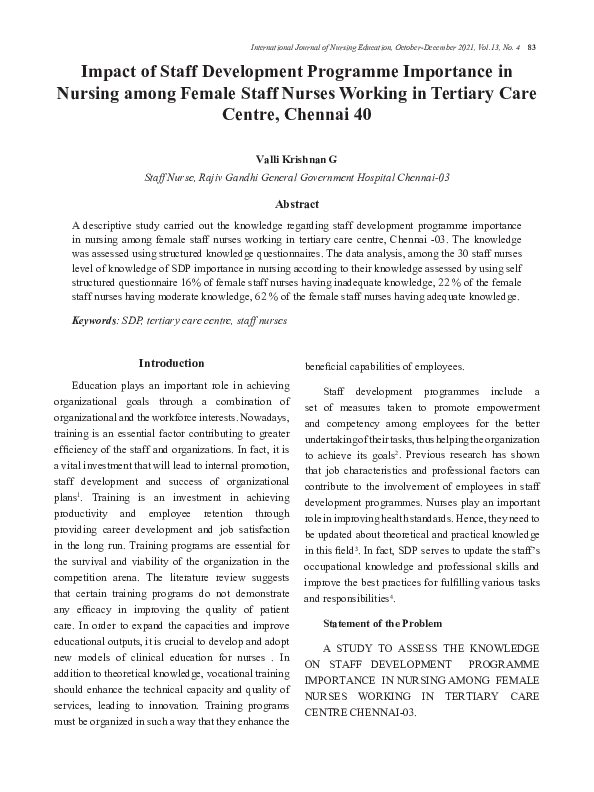 (PDF) Impact of Staff Development Programme Importance in Nursing among ...