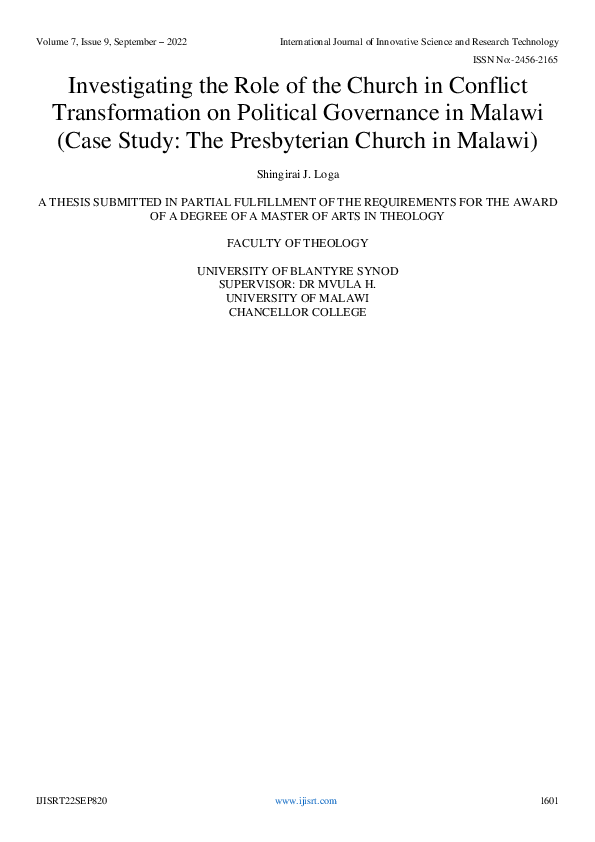 (PDF) Investigating the Role of the Church in Conflict Transformation ...