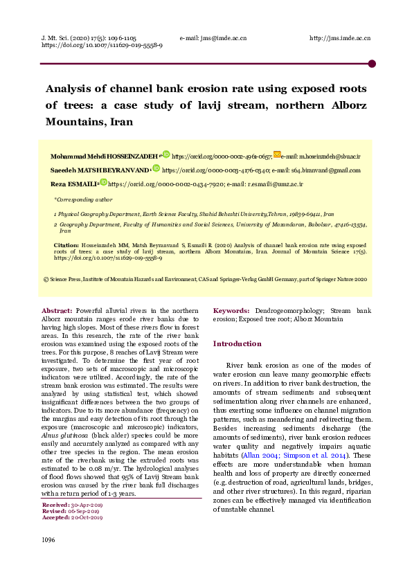 (PDF) Analysis of channel bank erosion rate using exposed roots of ...