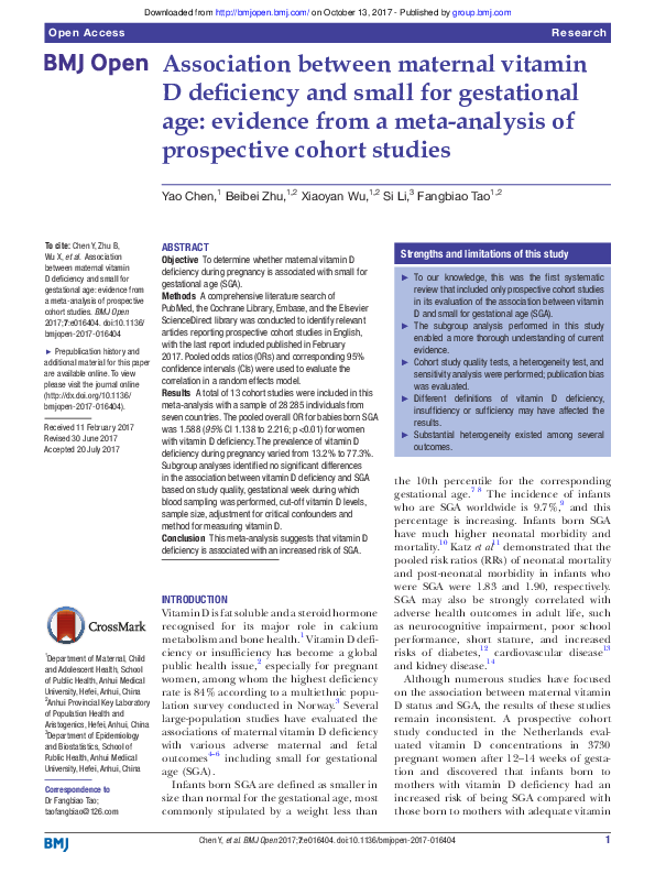 (PDF) Association between maternal vitamin D deficiency and small for ...